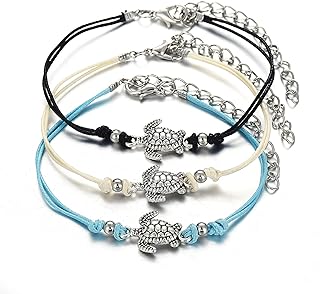 Adjustable Alloy Turtle Anklet with Rope & Cord Chain for Women and Kids - Handmade Boho Beach Style Design