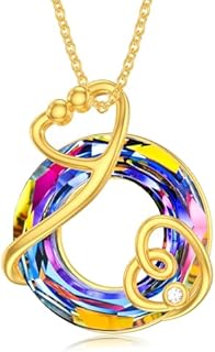 SISGEM 10K Real Gold Stethoscope Necklace for Women,Yellow Gold Colorful Round Crystal Heart Necklaces,Medical Jewelry for Doctor Nurse Medical Student RN Nurse Gifts,16''-18''
