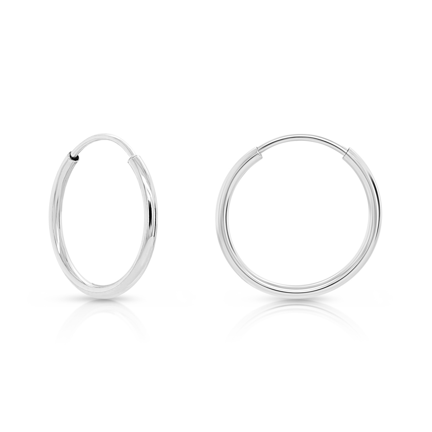 14k White Gold Round Endless Hoop Earrings - 10-18mm