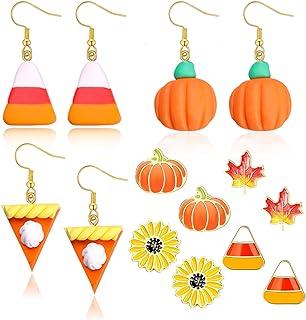 Fall Earrings for Women Thanksgiving Earrings 7 Pairs Candy Corn Pumpkin Pie Leaf Sunflower Earrings Lightweight Autumn Jewelry Thanksgiving Gift