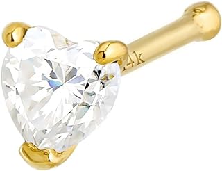 Jewelry Avalanche 22G Solid 14K Yellow Gold 0.10 ctw Moissanite Heart Nose Bone Nose Stud - Ball-end Nose Ring Stud - April Birthstone Nose Stud NBYG-HRT