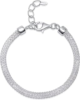 Amberta Damen Armband aus 925 Sterling Silber mit Simulierten Diamanten, 17+3 cm Verstellbare Länge, Nickel-frei. Ideal für Besondere Anlässe oder als besonderes Geschenk