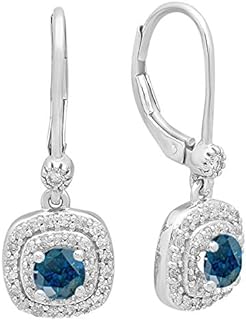 Dazzlingrock Collection 1.05 Carat (ctw) 10K Round White Diamond Ladies Halo Style Dangling Drop Earrings 1 CT, White Gold