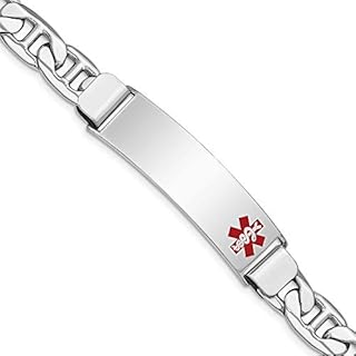925 Sterling Silver Polished Engravable Medical ID Bracelet Nautical Ship Mariner Anchor Link Lobster Claw Jewelry Gifts for Women - Length Options: 7 8