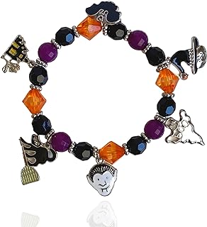 Halloween Bracelet For Women Girls Witch Vampire Bat Ghost Haunted House Black Purple Orange Bead Stretch Bracelet For Costume Party Gift Accessory