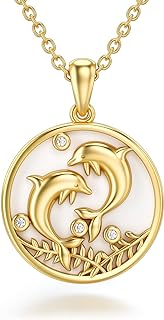 14K Solid Gold Dolphin Pendant Necklace with Moissanite Gemstone on Cable Chain for Women, Dainty Design