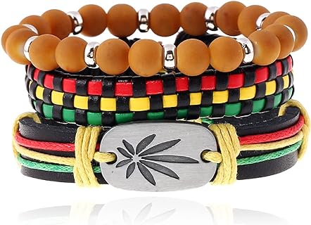 YANCHUN Jamaican Braided Bracelets for Men Adjustable African Bracelets Brown Jamaican Beaded Bracelet Jewelry Gift for Boys