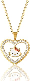 Hello Kitty Sanrio Womens Heart Necklace Charm 18" - Flash Plated Necklace Official License