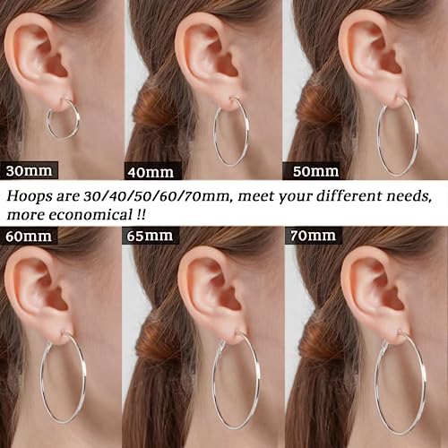 LOUMILEO Sterling Silver Hoop Earrings Large Silver Hoop Earrings for Women Lightweight Big Silver Hoop Earrings Hypoallergenic Thin Silver Hoop Earrings for Women Girls 30/40/50/60/65/70MM