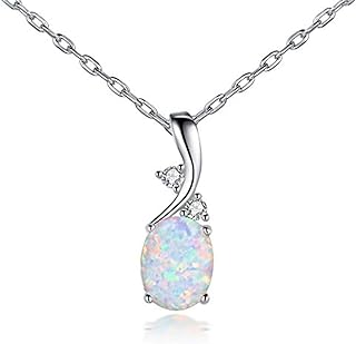 AILUOR Vintage Opal Pendant Necklace, Silver Plated Created Gemstone Oval White Opal Fashion Jewelry for Women Mother Girls - Endless Love