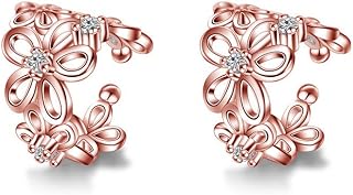 CZ Flower Cuff Wrap Clip On Hoop Earrings for Women Teen Girls Non Piercing Ear Cartilage Dainty Hoops