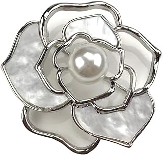 Elegant Pearl Camellia Flower Brooch For Women Lady Wedding Party Vintage Badges Lapel Pin Coat T-shirt Dress Clothing Accessories Jewelry Gift