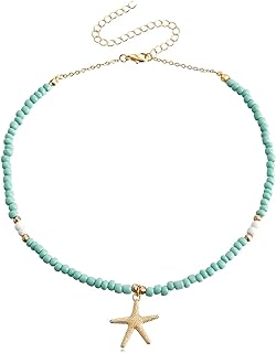 Boho Beaded Choker Necklace Starfish Cute Summer Pendant Necklace Colorful Beaded Beach Necklace Fashion Jewelry Gift For Women Girls
