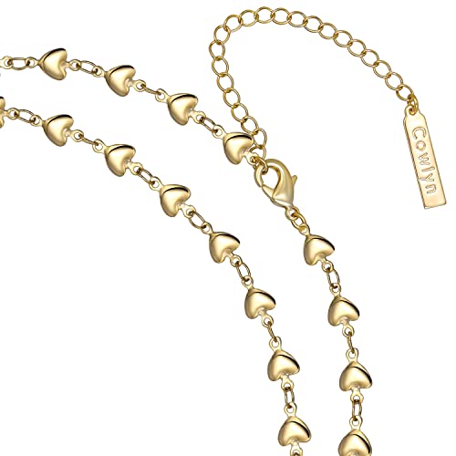 Dainty Layered Choker Double Necklaces for Women Love Heart Link 14K Gold Paper Clip Clavicle Chain Short Handmade Necklace Adjustable Everyday Jewelry