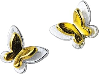 Real 925 Sterling Silver Two Tone Cute Butterfly Mini Tiny Stud Earrings for Women Girls Teens Cartilage Dainty Hypoallergenic for Sensitive Ears Fashion Daughter Gifts Birthday BFF