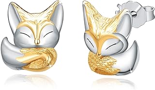 Sterling Silver French Wire Anime Fox Stud Earrings for Women and Teens, Cute Animal Design without Gemstone Earrings