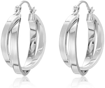 18K Two-Tone Double Hoop Earrings with French Wire Clasp for Women and Teen Girls - Hypoallergenic Gold-Plated Dangle Design Earrings