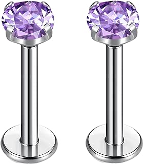 G23 Titanium Lip Labret Studs Helix Tragus Earring Set 16G Threadless CZ Nose Stud Hypoallergenic Conch Lobe Monroe Piercing Jewelry