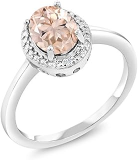 Gem Stone King 925 Sterling Silver Peach Morganite and White Diamond Engagement Ring For Women (1.01 Cttw, Gemstone October Birthstone, Oval 8X6MM, Available In Size 5, 6, 7, 8, 9)