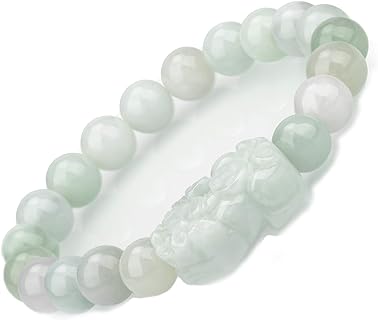 10mm Jade Bead Fengshui Bracelet with Elastic Clasp & Pi Xiu/Pi Yao Charm for Men & Women, Attracts Wealth and Good Luck