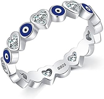 Sterling Silver Evil Eye Ring with Cubic Zirconia for Women and Girls, Heart-Shaped Design, Size 5 - Perfect for Birthdays, Graduations & Special Occasions