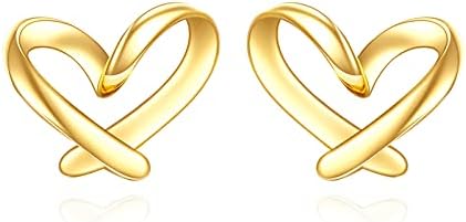 14k Yellow Gold Heart Dangle Earrings with Screw Back for Women, Classic Design