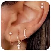 Gold Hoop Earrings for Women,Dainty Stud Earrings Set Pearl Hoop Earrings Hypoallergenic Cartilage Earring Sets for Multiple Piercing Small Gold Hoop Earrings for Women Trendy Gold Jewelry…