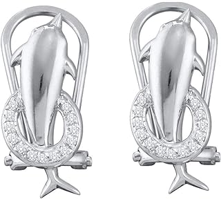 10kt White Gold and Diamond Dolphin-Shaped Stud Earrings with French-Clip Back for Women