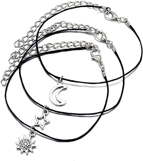 Anglacesmade Bohemian Leather Anklet Sun Star Moon Foot Chain 3 Pcs Beach Wedding Jewelry Boho Ankle Bracelet for Women and Girls