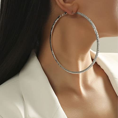 PRETOLE 3 Pairs 925 Sterling Silver Hoops Earrings for Women, Sterling Silver Large Rhinestone Hoop Earrings with Cubic Zirconia Lightweight Hypoallergenic Big Sterling Silver Earrings Set for Women
