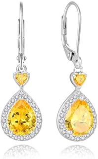 Citrine Drop Earrings with Sterling Silver Leverback in Teardrop Design for Women