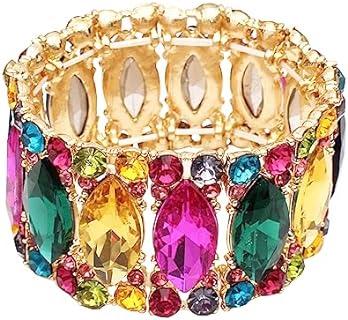 Women’s Elegant Wedding Bridal Crystal Double Row Marquise-Shape Leaf Stretch Bangle Bracelet Bride Jewelry for Women