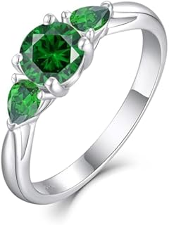 Engagement Rings 925 Sterling Silver Promise Rings for Women, Round Cut 3-Stone Wedding Rings Birthstones for Jewelry Gift