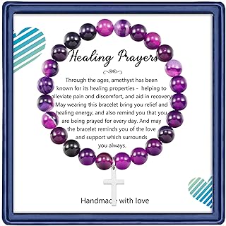 Women's Healing Prayer Stretch Bracelet with Bead Chain & Genuine Amethyst - Ideal Feel Better Gift