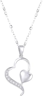 SISGEM Women's 14k Gold Double Heart Diamond Pendant Necklace, Beautiful Love & Anniversary Gift, with Stunning Link Chain and Secure Spring Ring Clasp - 16-18 Inches Adjustable