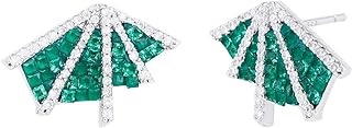 Gold Plated Silver Spider Web Stud Earrings with Simulated Diamond & Created Emerald, AAAA Quality, Women's Edgy Animal Jewelry with Secure Screw Back