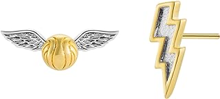Sterling Silver Harry Potter Golden Snitch & Thunder Bolt Stud Earrings with Screw Back and Cubic Zirconia Gems for Unisex - Unique Design