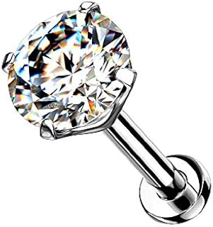 Pierced Owl - 16-20GA G23 Implant Grade Titanium Threadless Push-in Prong Set CZ Crystal Top Flat Back Labret Monroe Lip Nose Cartilage Helix Tragus Conch Ear Lobe Barbell Stud