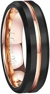 4mm 6mm 8mm 10mm Blue/Rose Gold Groove Black Matte Finish Tungsten Carbide Wedding Band Ring Engraved I Love You Size 4 To 17