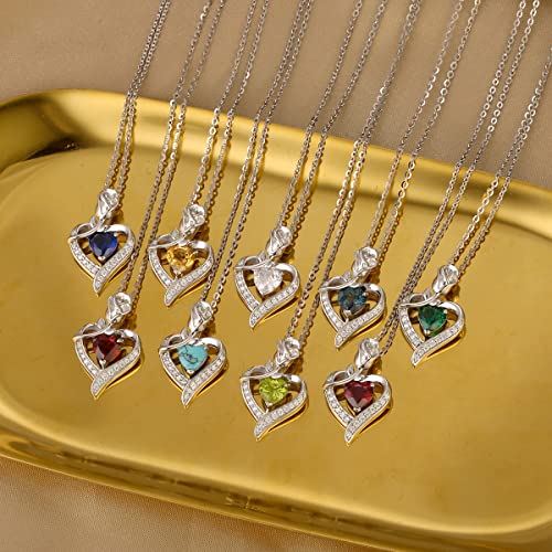 Rosy Reverie Valentines Day Gifts Birthstone Necklace for Her Sterling Silver Genuine or Created Gemstone Rose Flower Heart Pendant Necklace Anniversary Birthday for Women Girls Mom Wife Lady
