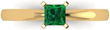 Clara Pucci 0.5 ct Princess Cut Created Emerald 14k Yellow Gold Solitaire Wedding Engagement Bridal Promise Ring
