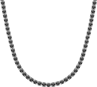 Richsteel Tennis Chain Necklace with 3mm Clear/Black Cubic Zirconia, 16/18 Inch Stainless Steel Link Chain with Fold Over Clasp for Women and Men, Gold Plated Jewelry in Gift Box