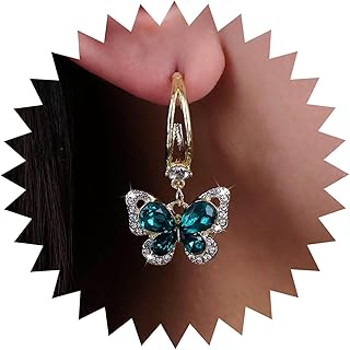 Inateannal Boucles d'Oreilles Pendantes en Émeraude avec Design Papillon, Style Boho et Vintage, pour Femmes et Filles, Idéales pour toutes Occasions et Cadeaux