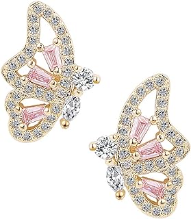 Butterfly Earrings for Women - CZ Pave Half Butterfly Stud Earrings for Girls - Small Butterfly Earrings in 18k Gold