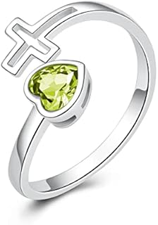 Lobster Clasp August Birthstone Wedding Rings with Cubic Zirconia for Women & Teens, Adjustable Heart Cross Design in 925 Sterling Silver