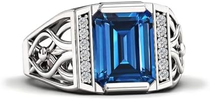 10K 14K 18K Gold 4 Carat Mens Gemstone Engagement Rings Emerald Cut Gemstone Rings for Men Large Promise Ring with 0.15cttw Side Moissanite