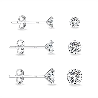 Ecripe 3 Paar 925 Sterling Silber Diamant Ohrringe für Frauen, hypoallergen und komfortabel, 3/4/5 mm Größen, ideal als Geschenk für verschiedene Anlässe