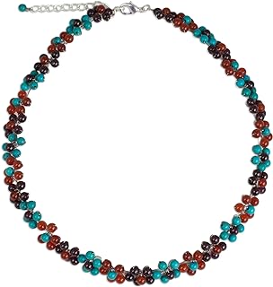 NOVICA Thai Artisan Crafted .925 Sterling Silver Beaded Necklace with Vibrant Garnet, Calcite & Carnelian Gems, Ball Chain & Lobster Clasp, 19.25 inches