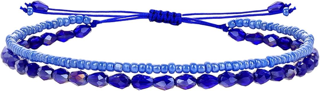 Handmade Double Layer Crystal Bracelets Diamond Crystal Millet Bead Bracelet for Women, Bohemian Hippie Adjustable String Bracelet, Teen Girl Jewelry Gift