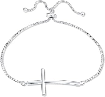 Other-Clasp-Type Sterling Silver Cross Bangle Bracelet with Box Chain for Men & Women, Hoops & Loops 925 Adjustable Religious Jewelry Design